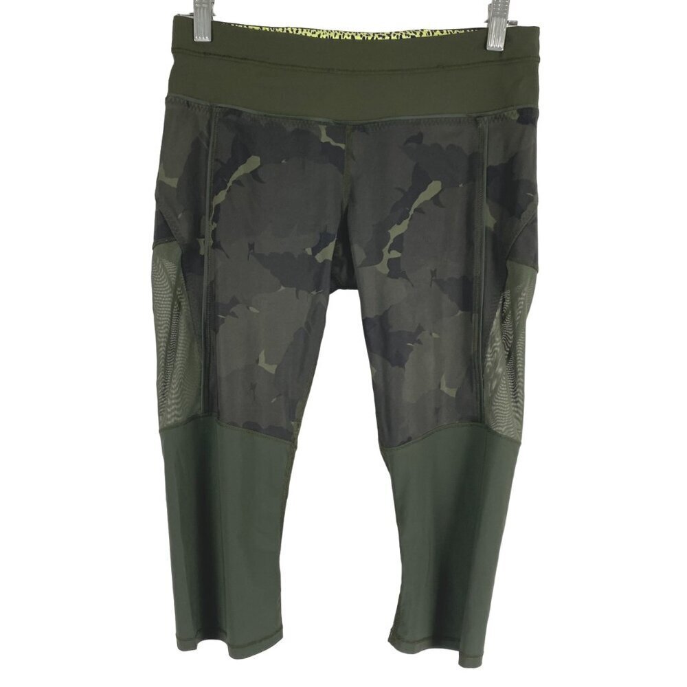 Lululemon‎ Training Tough Crop Leggings Size 6 Palm Party Gator Green PT-2259